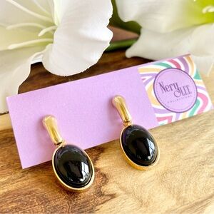 NEW 18K Gold Filled Oval Dangle Stone Stud Earrings